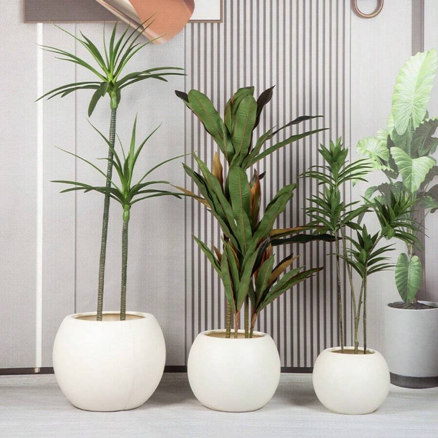 1pc Extra Large Spherical Round Plastic Planter, Big Size Floor Standing Artificial Plant Decor Pot, Wide Diameter Round Plastic Flower Pot - Round Floor Flower Pot - View 1