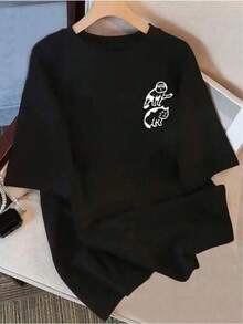 Camiseta negra informal de manga corta con cuello redondo para hombre,Camisetas Para Mujer Camiseta cómoda minimalista diseño único divertido gato estampado moderno urbano casual hombres y mujeres talla M L XL color negro ropa de moda  2023 - Negro - Ver 6