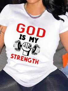 Camiseta Deportiva Casual para Mujer en Blanco con Gráfico de Pesas y Texto en Rojo y Negro - Camiseta Elástica de Cuello Redondo, Lavable aáquina, Ajuste Cómodo y Apta para Todas las Estaciones, para Amantes del Fitness. - Blanco - Ver 7