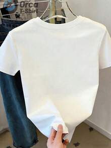 Women's Summer Casual T-Shirt With Cartoon Animal Design Playing Baseball, Local Delivery, Printed Design Of A Duck Playing Baseball, Summer Casual Clothing, Ideal As A Birthday Gift For Friends. - 白色 - 查看 2