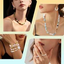 Bộ 15 hạt cườm đen trắng, bao gồm hạt chữ cái, hạt đệm, đá pha lê bất đối xứng, thích hợp để tự làm vòng tay, vòng cổ, dây đeo điện thoại. - Nhiều màu - Xem 6