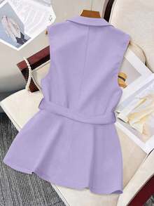 Chaqueta de chaleco casual y holgada de unicolor con solapa, para la temporada de otoño - Morado - Ver 2