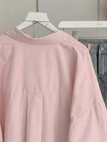 Camisa casual de mujer con aplicación de unicolor - Rosa - Ver 3