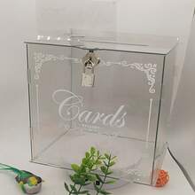 Transparent Acrylic Card Holder With Lock, Envelope/Wallet, Suitable For Wedding, Graduation, Birthday, Baby Shower, Party - Gold Floral Design Gift Card Organizer - Multicolor - View 7