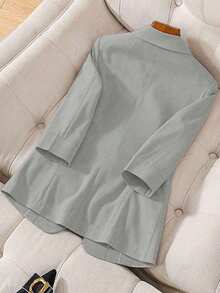 Blazer ligero de verano con cuello de contraste, uso casual/laboral, de 3/4 de manga para mujer - Gris Claro - Ver 2