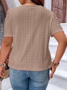 Camiseta con bordado con ojal de manga farol - Caqui - Ver 2
