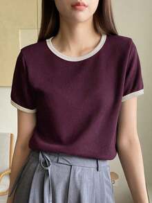 Camiseta de manga corta con dobladillo para mujer, Pascua - Burdeos - Ver 6