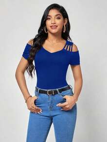 Clasi Camiseta unicolor de hombros descubiertos - azul real - Ver 3