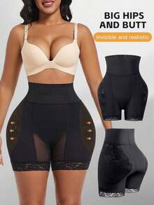 Cycling Shorts With Tummy Control And Butt-Lifting Padding, Sexy And Stylish Shaping Shorts With Removable Foam Pads, Anti-Chafing, Lightweight And Seamless Shorts, Black - 黑色 - 查看 8