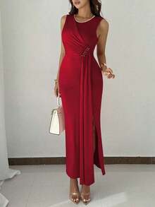 YHHRafferiza Vestido elegante de fiesta con cuentas sin mangas para mujer, vestido de noche largo de verano para eventos formalesYHH - Burdeos - Ver 3
