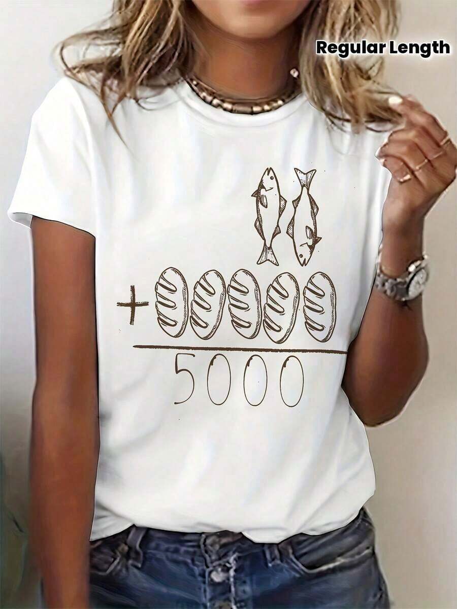 Women's 100% Cotton T-Shirt With Faith-Inspired Graphic Print, Polyester And Elastane Blend, Short Sleeve, Round Neck, Casual Summer Style, Regular Length With Knit Fabric. - 白色 - 查看 1