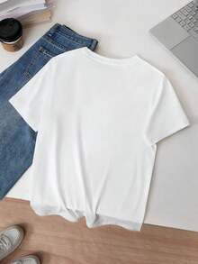 Personalized Women's T-Shirt - Add Your Own Text And Images, Minimalist Spring/Summer Clothing, Personalized (Family Photo/Selfie/Pet Photo/Friends Photo/Party Photo) Custom Text/Blessing/Name, , Minimalist, Unique Casual, White Casual Sportswear, Gym Wear, Yoga Friendly, Graphic Print T-Shirt - 黑色 - 查看 4