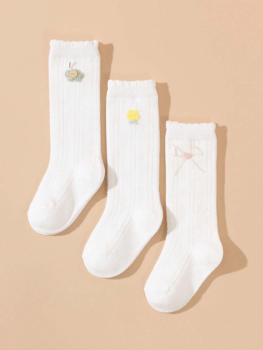 3 Pairs All-Season Baby White Bubble Leg Socks Cute Elegant Princess Socks - White - View 1