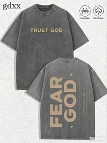 Jesus Tee God Has A Plan Graphic Tee Double-Sided Print Washed T-Shirt Holiday Gifts Y2K Men's Graphic Tees, 230G Cotton T - Shirts,100% Pure Cotton - 灰色3 - 查看 1