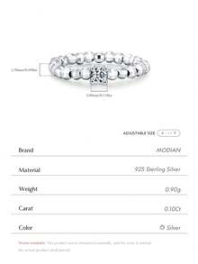 MODIAN Anillos apilables con cuentas de plata de ley 925 con accesorios de joyería fina de moda con moissanita de color D para mujeres - Plateado - Ver 8