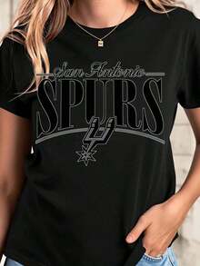 T-Shirt With The Logo Of The San Antonio Spurs Of Mexico, Basketball Team Apparel, Graphic Tee, Sportswear, Fan Gift, Cotton T-Shirt, Summer Fashion. - 黑色 - 查看 1