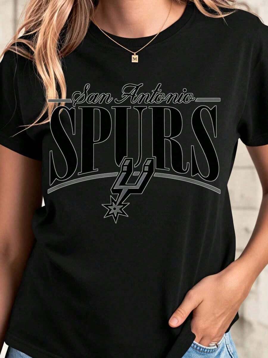 T-Shirt With The Logo Of The San Antonio Spurs Of Mexico, Basketball Team Apparel, Graphic Tee, Sportswear, Fan Gift, Cotton T-Shirt, Summer Fashion. - 黑色 - 查看 1