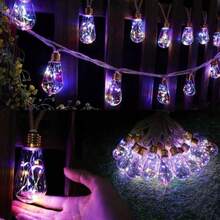 1PC 5M10LED/8M20LED Outdoor Solar Light String, Bulb Hanging Retro Hemp Rope Light String, 8Lighting Modes, Waterproof, Suitable For Camping, Courtyard, Fence, Eaves, Terrace, Wedding Decoration, Christmas Decoration - Golden-lid Hemp Rope Papaya Lamp - View 9
