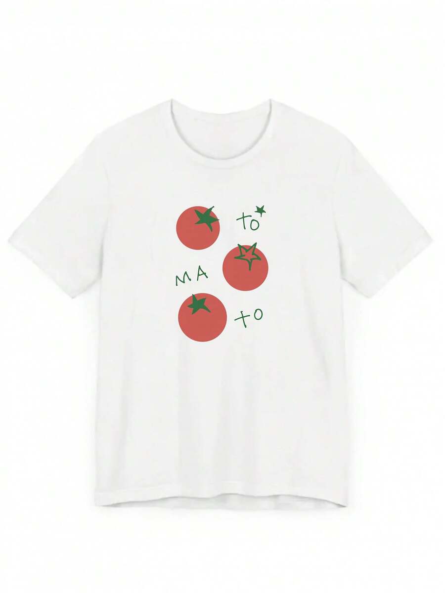 Women's Short-Sleeved T-Shirt, Personalized, New Spring/Summer 2026 Collection, With Cartoon Letter Print In Cherry Tomato Orange, Suitable For Summer, Y2K Clothing - Unisex Loose Cotton Short-Sleeved Round Neck T-Shirt, Urban Vintage Style. - 白色 - 查看 1