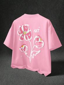 Camiseta con estampado floral en relieve para hombre Manfinity , estilo urbano.Adecuado para salidas al aire libre, festivales de música, salidas informales.Regalo para novio/esposo, aniversario.Manga corta negra - Noir 3 - Ver 9