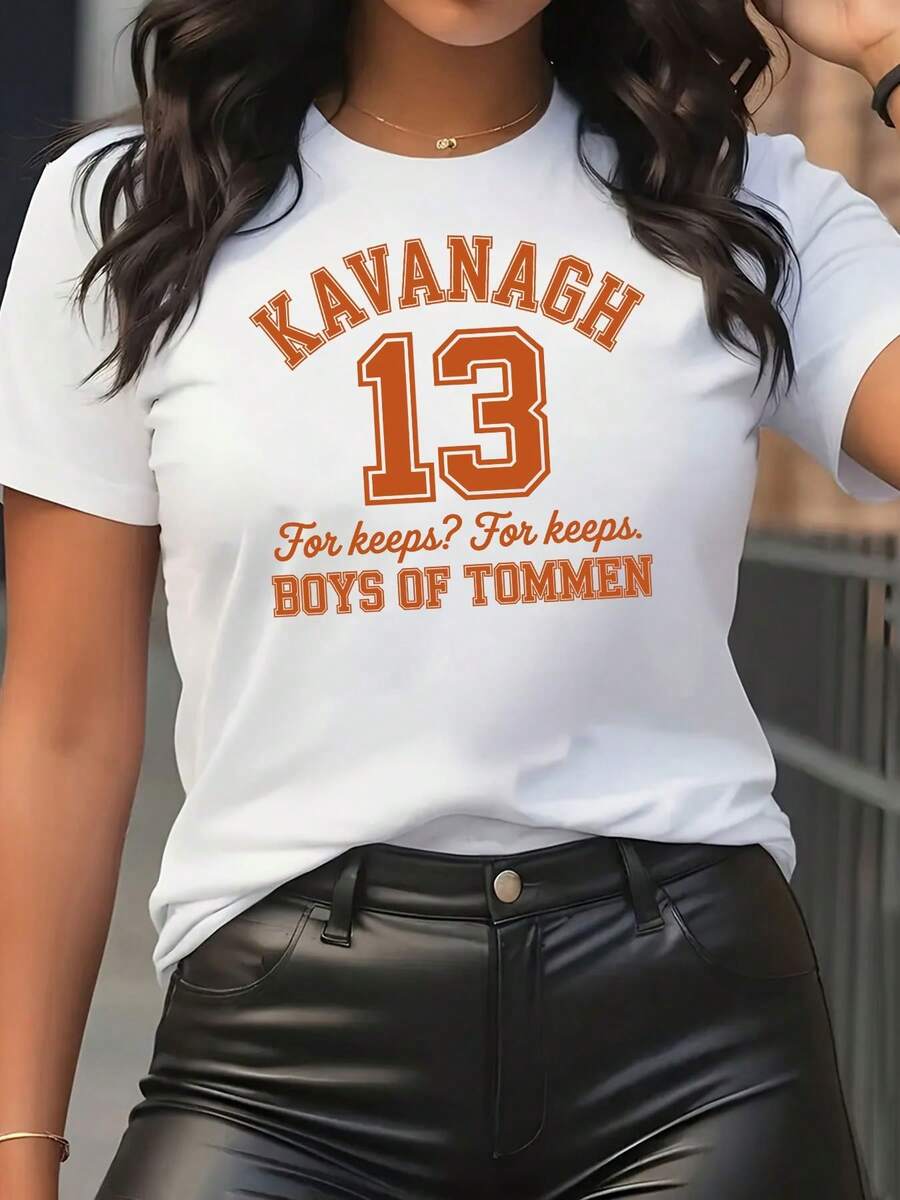 Women's Stylish And Fashionable One-Piece Casual T-Shirt | Printed With The Phrase "Orange KAVANAGH 13, ¿Para Conserva?" (To Preserve?) | Crew Neck, Short Sleeves, Casual Style, Stretch Fabric, Available In Multiple Sizes And Colors, 100% Cotton, Durable - 白色 - 查看 1