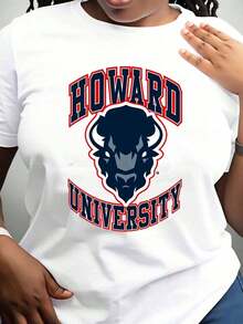Women's Cotton T-Shirts With The Howard University Bison Logo, Varsity Wear For Men, Women And Unisex, Perfect Casual Wear For Graduation Events, Campus Events And School Pride, Basic Blouses For Women. - 白色 - 查看 2
