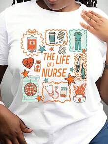 Women's Cotton T-Shirts, "A Nurse's Life" T-Shirt, Gift For Nurses, Medical-Themed T-Shirt, Funny Nurse Clothing, For Healthcare Workers, Nurse Appreciation Day Gift, Women's Basic Blouses. - 白色 - 查看 2