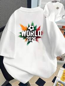 New 180g Short-Sleeved T-Shirt, 1% Cotton, With Front And Back Prints - 2026, Fashionable Printed T-Shirt For Women With A Football Theme, Your Best Choice! - Suitable For Layering In Spring And Autumn, And For Wearing Alone In Summer, Unisex Style. - White - View 1