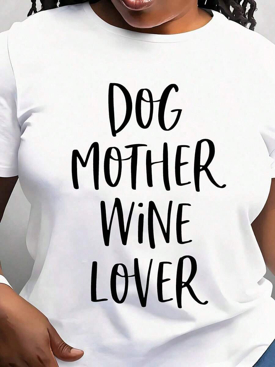 Modern And Minimalist T-Shirt For Women, Dog And Wine Lover, Round Neck, Short Sleeve, Daily Use, Perfect For Pet Lovers And Wine Enthusiasts, Ideal For Daily Outings And Moments Of Relaxation. - 白色 - 查看 1