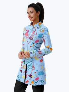 cimmuovere Women's Printed Zip-Front Scrubs Jacket With Dual Pockets, Workwear For Nurse, Dentist, Healthcare, Pet Hospital, Laboratory Vacation - Baby Blue - View 3