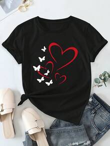 Camiseta suave 100% estampada, informal, de cuello redondo y manga corta, nueva colección de verano para mujer, blusas elegantes para dama. - Negro - Ver 3