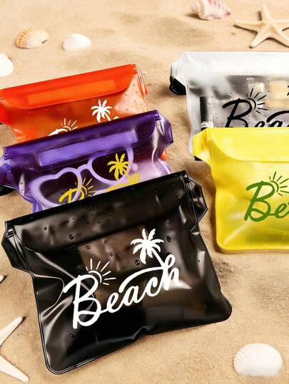 Large-Capacity Waterproof Waist Pack Features A "Beach" Pattern Design And An Adjustable Waist Belt, And Is Made Of Pvc. It Boasts A Triple-Sealed Design And A Waterproof Phone Pocket With Touchscreen Operation. Perfect For Beach Activities. This Waist Pack Protects Your Phone And Valuables While Surfing, Kayaking, Boating, Or Fishing.