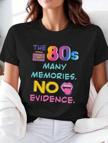 THE 80S, SO MANY MEMORIES. NO PROOF. Women's T-Shirt With Retro Vintage 80s Radio Print, Short Sleeves And Crew Neck, For Spring/Summer, Everyday Casual Wear, Holiday Gift - Unisex Loose Cotton Short Sleeve Crew Neck T-Shirt, Urban Vintage Style. - 黑色 - 查看 7
