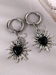 1 Pair Gothic Punk Style Vintage Black Heart-Shaped Earrings, Thorn Heart Design, Suitable For Women, Valentine's Day, Mother's Day, Halloween Gift, Unisex - Black - View 2