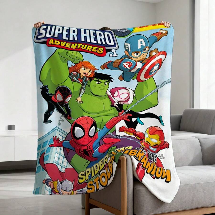 1pc S-Pider-Man Print Blanket,Retro Cartoon Style Throw Blanket,Cartoon Character Printed Blanket,All-Season Universal Nap Blanket,Character Home Decor Blanket,Modern Fashion Gift Suitable For Home Bedroom Bed Sofa Office Lunch Break Cover Picnic Blanket - Nhiều màu - Xem 1