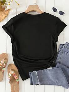 Women's Modern, Casual Camisole, Perfect For Parties And Lounging At Home. Made Of 100% Cotton, It Features A Relaxed Fit. This Short-Sleeved T-Shirt Has A Blouse-Style Print, A Round Neck, And Is Opaque. It's A Summer Blouse Style, Not Casual, But Suitable For Informal Wear. Machine Washable And Layerable, It's Not A Crew Neck T-Shirt. - 黑色 - 查看 2