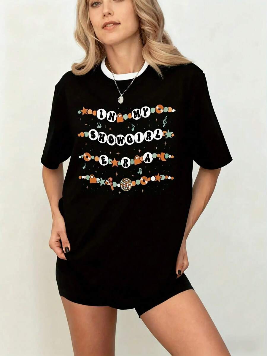 Show Girl T-Shirt With Friendship Bracelet, Show Girl Era T-Shirt, Show Girl T-Shirt, Gift For Fans Of The New Album 2025, Country Music T-Shirt - 黑色 - 查看 1