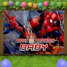 1pc Spider-Man Happy Birthday Backdrop Marvel Superhero Boy Party Decoration Cartoon Photography Background Indoor Holiday Gathering Scene Layout Cake Table Wall Tapestry Anime Fan Birthday Party Props Wall Hanging Decor - Nhiều màu - Xem 6