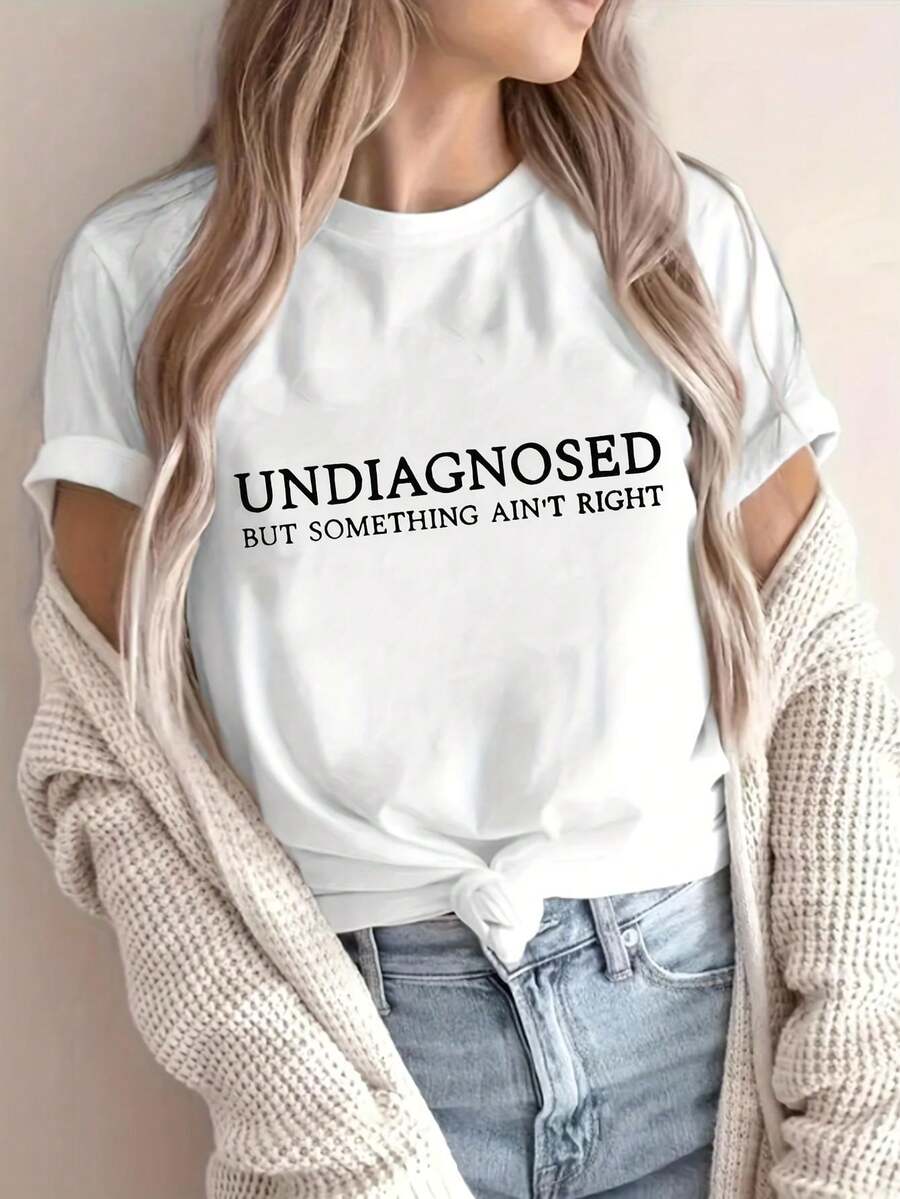 Women's Directional T-Shirt With Creative Letter Prints In Comfortable Colors, Printed T-Shirt, Soft Texture Clothing, Comfortable Fit For All Seasons, Ideal For Layering, Short Sleeve And Casual Round Neck For Summer And Spring, Casual Solid Color T-Shirt, Lightweight And Breathable - 白色 - 查看 1