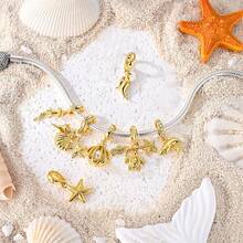 Mặt dây chuyền mạ vàng 18k thuộc bộ sưu tập mùa hè, phù hợp với vòng tay, đính đá CZ, hình dấu chân thú cưng đại dương, máy ảnh, cá mập, cá heo, sao biển, vỏ sò, ba mặt dây chuyền hình sinh vật biển. Món quà hoàn hảo cho phụ nữ và người yêu động vật. - Vàng - Xem 3