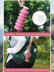 1 Pack Unicolor Pink (Image/Color) 600ml Collapsible Water Bottle With Clip Silicone Leak-Proof Portable For Gym Camping Hiking Outdoor Sports Travel For Airplane Cruise For Hydration Use - 黑色 - 查看 3