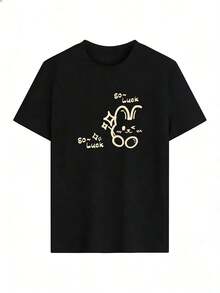 Casual T-Shirt With A Stylish Urban And Youthful Look. This  Short-Sleeved T-Shirt Is Perfect For Spring And Summer 2026. Made In Mexico, It's 180 Grams. Featuring A Cartoon Print And A Couple Design, It's Suitable For Indoor Or Outdoor Wear. The Crew Neck Is Unisex, Making It Ideal For Both Office And Leisure. One-Pack. - BK-P631577SLNDXZGY592 - 查看 2