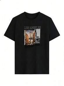 Vintage American Style Short Sleeve T-Shirt, Fashionable Short Sleeve T-Shirt For Spring And Summer 2026, Made In Mexico, 180 Grams. Cartoon Print, Couple Design, Suitable For Indoor Or Outdoor Wear. Crew Neck, Unisex, Ideal For Office And Leisure. One-Piece Pack. - BK-P631577SLNDXZGY598 - 查看 2