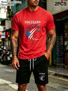 [Free Shipping]Men 2PCS 250 Years 1776-2026 Patriotic Jet USA Flag Graphic Outfit Set, Crew Neck Short Sleeve T-Shirt Top And Elastic Drawstring Waist Shorts, Soft Breathable Moisture-Wicking Cotton Mens Short Sleeve Tee And Casual Shorts, American Independence Day Streetwear Athletic Summer Tracksuit, Casual Sport Loungewear Two Piece Matching Suit, Multiple Colors Available, Holiday Celebration Workout Jogging Casual Short Sleeve Tops And Shorts Sport Set For Men Men Shorts Sets Men's Summer Outfit Set Gia 2 Piece Men Gifts - phong cách - Xem 2