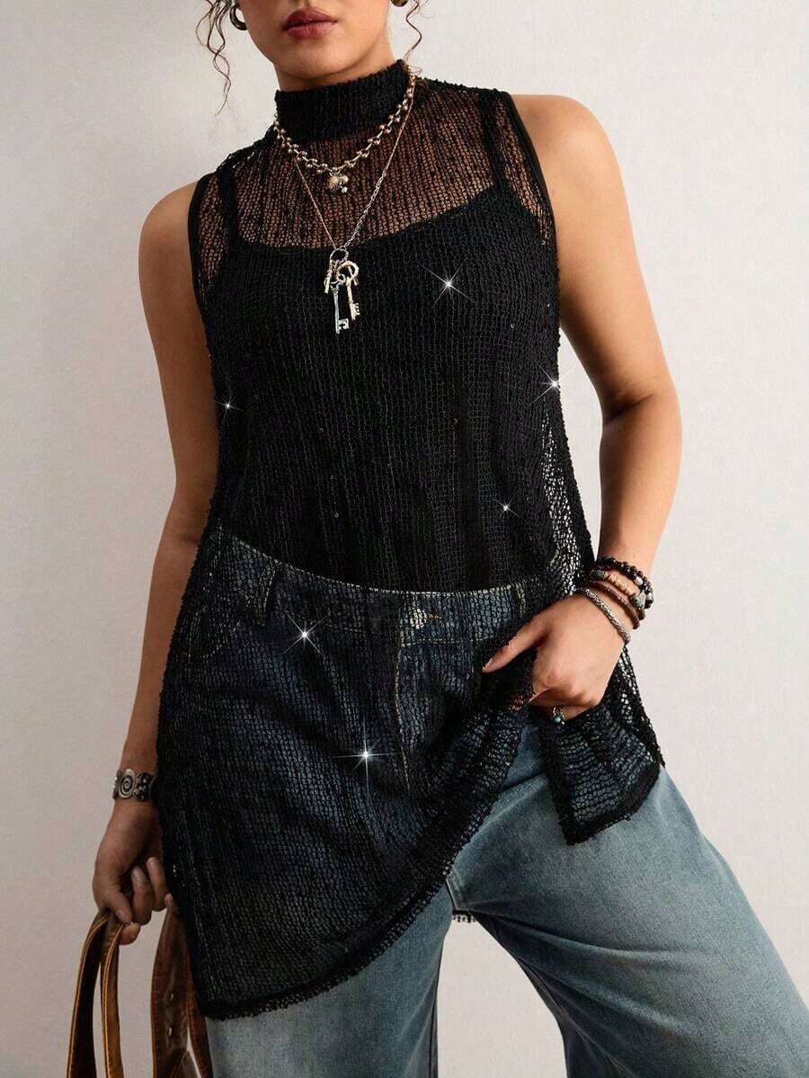 Freevana Blusa sin mangas con estampado floral vintage bohemio y encaje, talla grande, nueva llegada de primavera, adecuada para el Día de San Valentín, festivales de música - Negro 2 - Ver 1