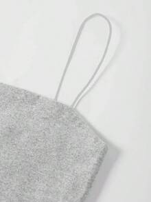Top corto de tirantes delgado unicolor - Gris Claro - Ver 4