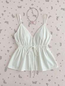 Top sin espalda con cuello de halter y rayas de strass para mujer - Blanco - Ver 1