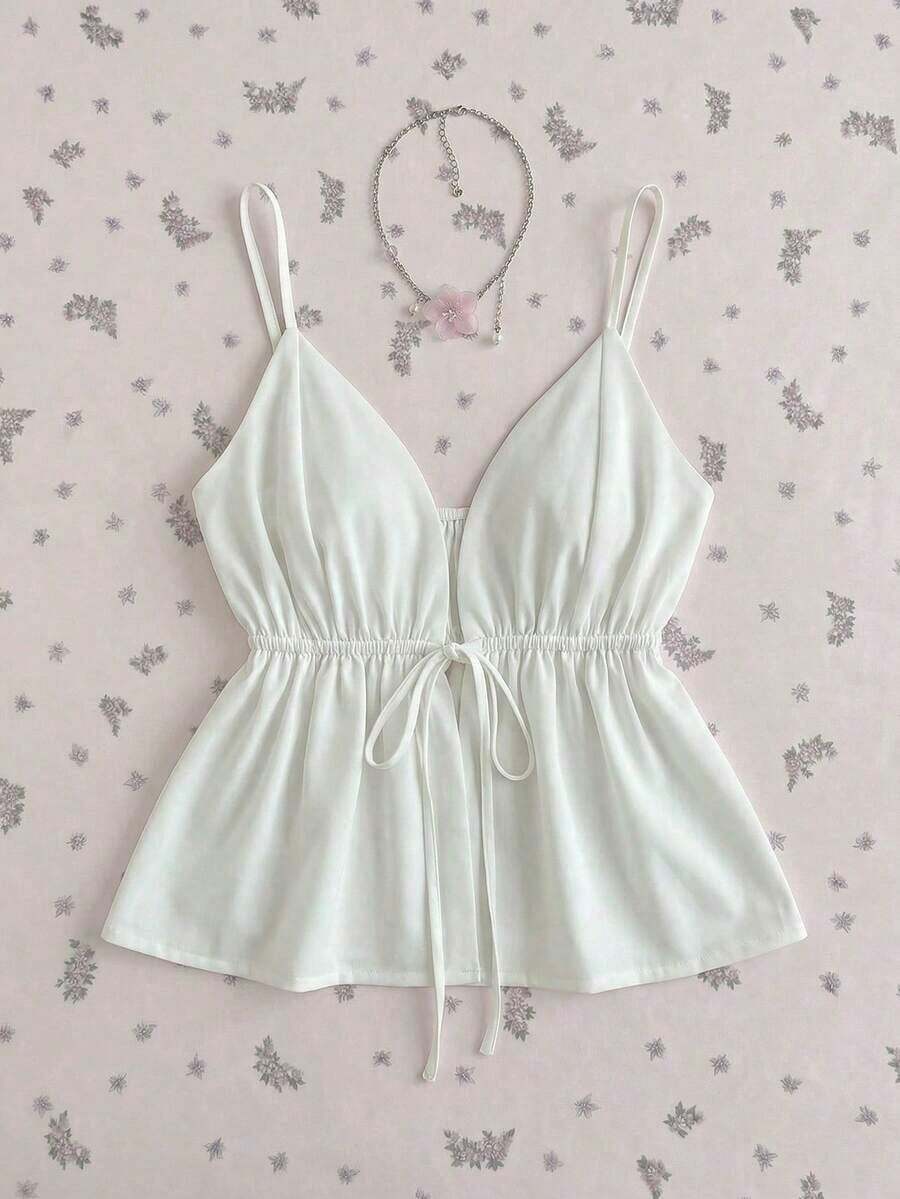Top sin espalda con cuello de halter y rayas de strass para mujer - Blanco - Ver 1