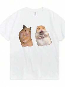 Printed T-Shirts For Women, Plus-Size Urban Style Tops, Comfortable And Stylish Summer T-Shirts That Go With Everything. Fun T-Shirt With The Peace Symbol And A Screaming Hamster, A Gift For Rodent Lovers, Short-Sleeved Summer T-Shirts For Women And Girls. - 白色 - 查看 6