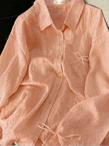 Women's Solid Color Lace Trim Sun Protection Top - Orange - View 3